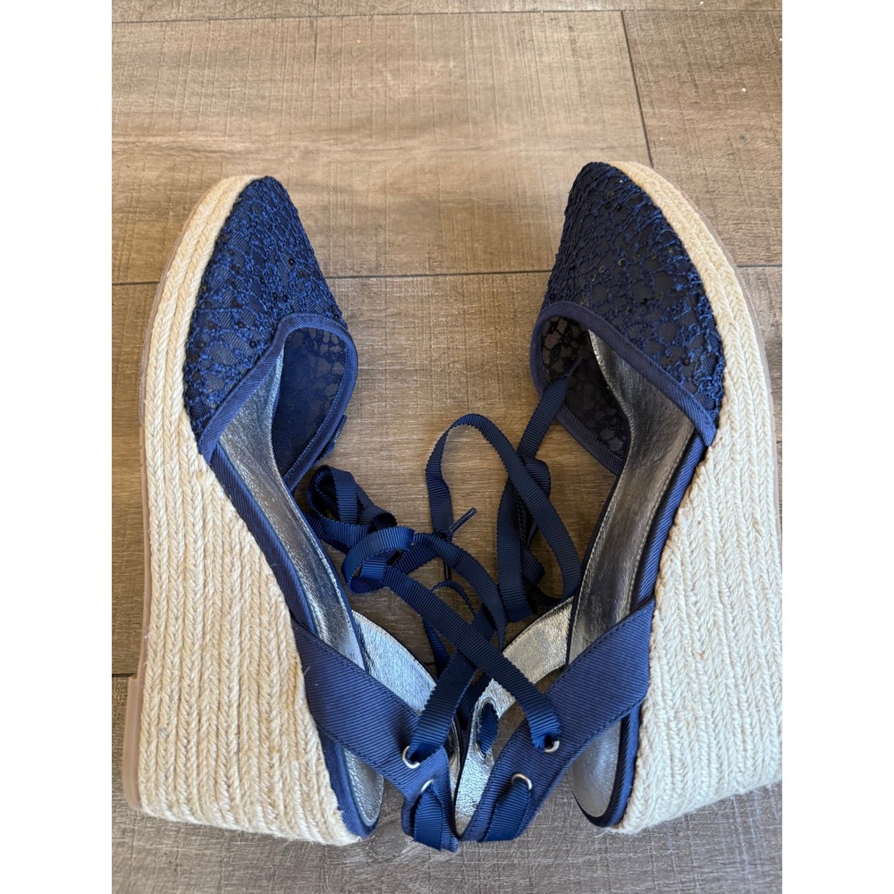 Adrianna Papell Espadrille Wedges Lace Up Ribbon Ankle Tie Blue Size 9.5 Party